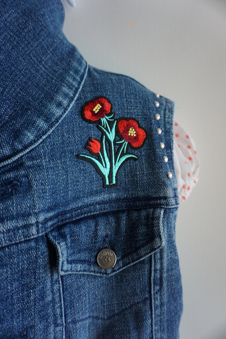 Hand Painted Kid's Denim Vest Flowers image 2