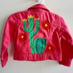 One of a Kind Hand Painted Kid&#39;s Denim Jacket - Cactus