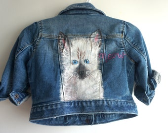 Hand Painted Kid's Denim Jacket - Cat