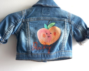 Hand Painted Baby Denim Jacket - Peach