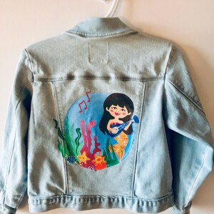 Hand Painted Kids Denim Jacket - Mermaid