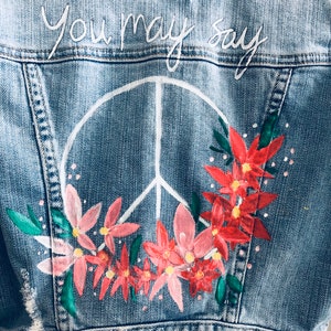 Hand Painted Womens Denim Jacket Peace image 3