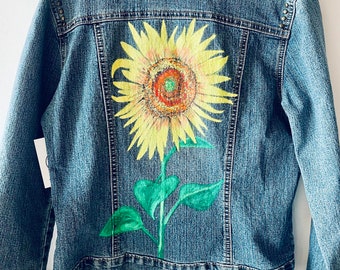 One of a Kind Hand Painted Denim Jacket - Sunflower