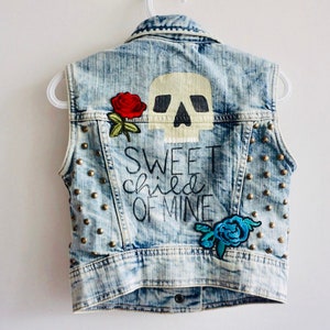 Hand Painted Kids Denim Vest Skull image 1