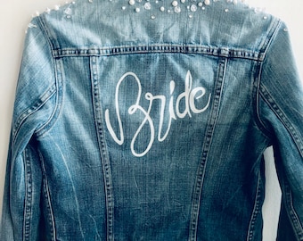 One of a Kind Hand Painted Bride Denim Jacket With Beads