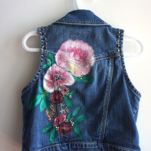 Hand Painted Kid's Denim Vest Flowers image 1