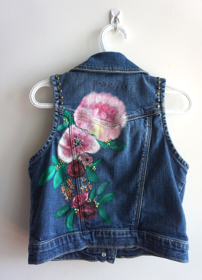 Hand Painted Kid's Denim Vest Flowers image 1