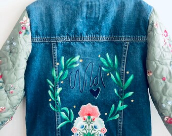 One of a Kind Hand Painted Denim Jacket - Floral