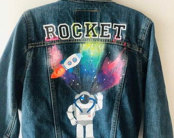 Veste en jean pour enfants peinte à la main - Espace