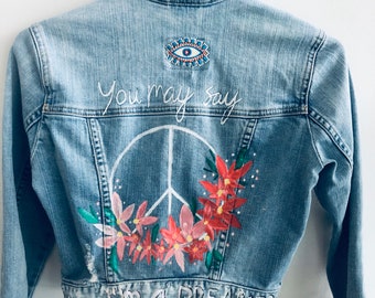 Hand Painted Women’s Denim Jacket - Peace