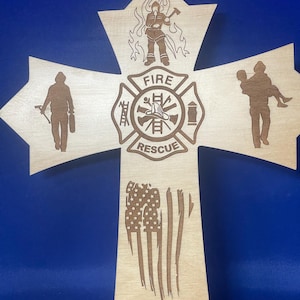 Firefighter Cross, Fire Department, Rescue, Firefighter, Gift, Laser Cut, Engraved, Decor