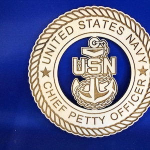 Laser Engraved Chief Petty Officer Plaque: US Navy Rank Insignia