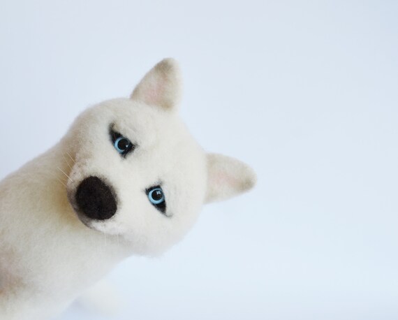 White Husky Dog With Blue Eyes Siberian Husky Realistic Dog Needle Felted Dog For Husky Lover Gift S