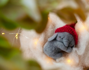 Needle felted sleeping elephant Baby elephant