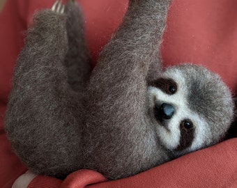 Needle felted sloth sculpture