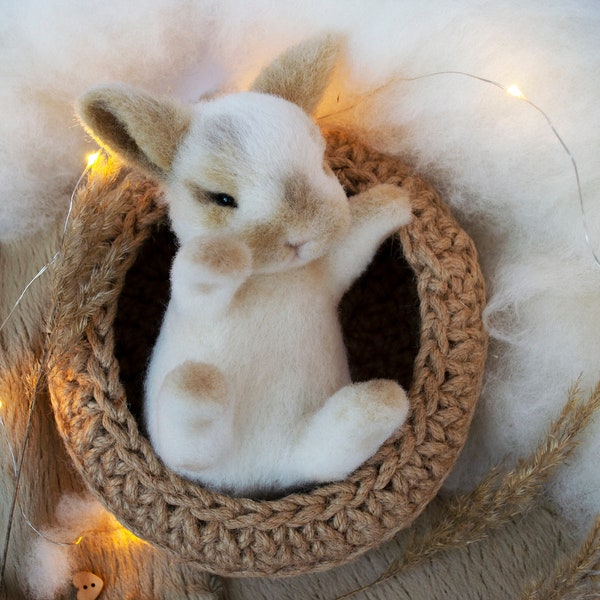 Needle felted realistic white bunny