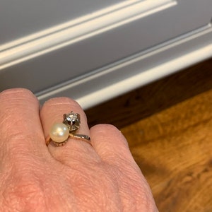 Antique Pearl and diamond Gold Ring image 7