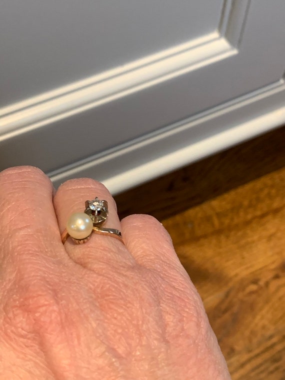 Antique Pearl and diamond Gold Ring - image 7