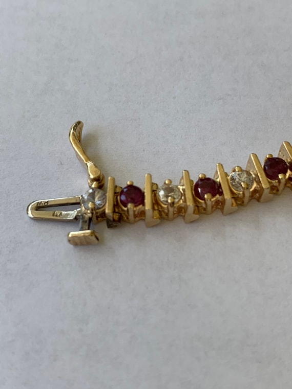 14K Gold Ruby Sapphire Bracelet: 7 inch Tennis St… - image 5