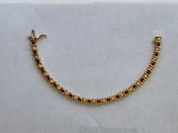 14K Gold Ruby Sapphire Bracelet: 7 inch Tennis St… - image 6
