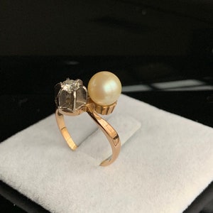 Antique Pearl and diamond Gold Ring image 10