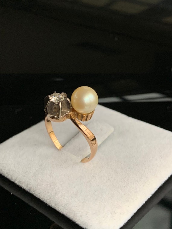 Antique Pearl and diamond Gold Ring - image 10