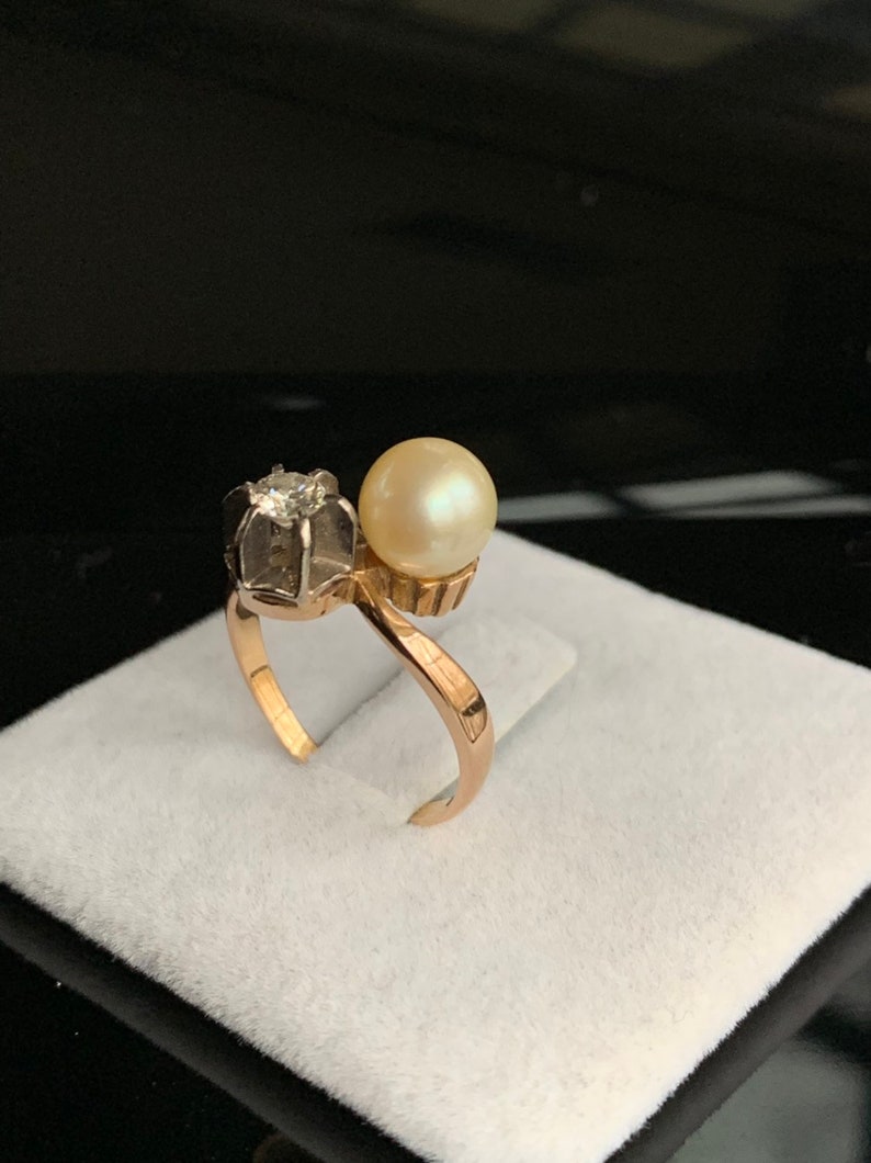Antique Pearl and diamond Gold Ring image 10