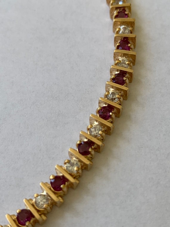 14K Gold Ruby Sapphire Bracelet: 7 inch Tennis St… - image 4