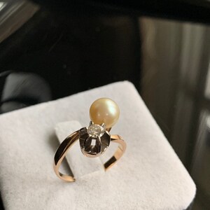 Antique Pearl and diamond Gold Ring image 6