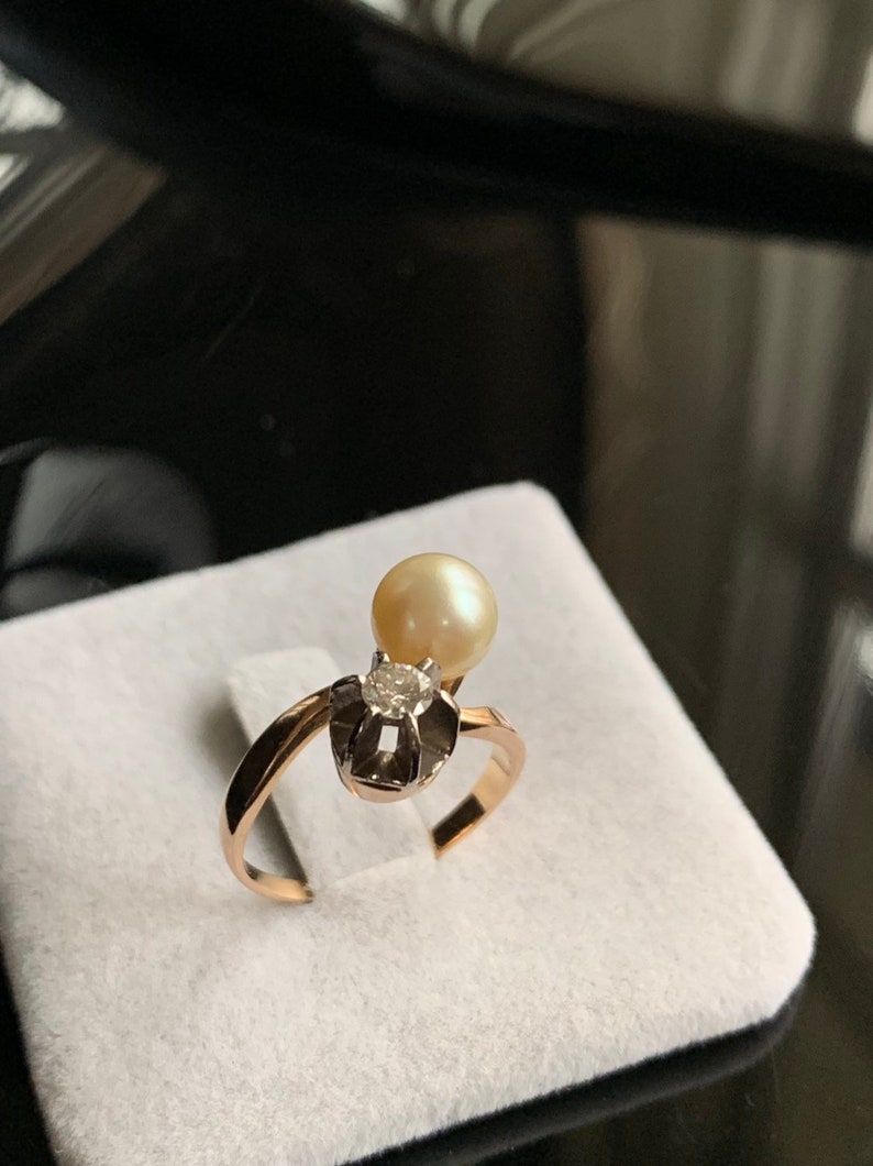 Antique Pearl and diamond Gold Ring image 6