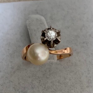 Antique Pearl and diamond Gold Ring image 2