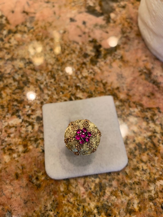 18K Yellow Gold Ruby Ring: Rosè Gold Detail, Size… - image 2