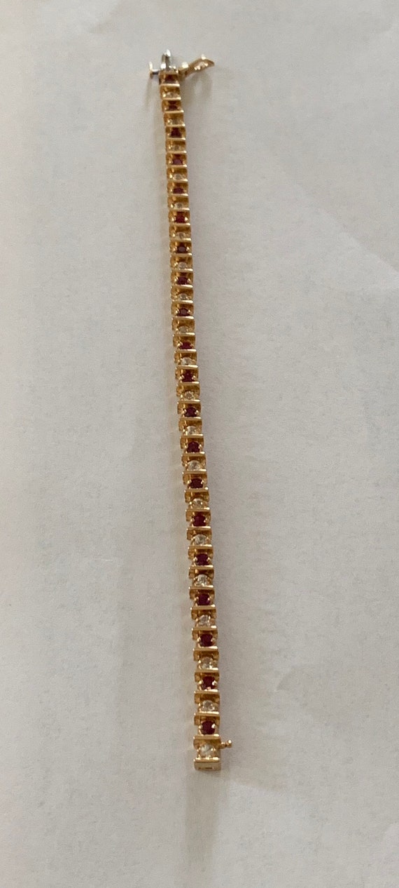 14K Gold Ruby Sapphire Bracelet: 7 inch Tennis St… - image 3