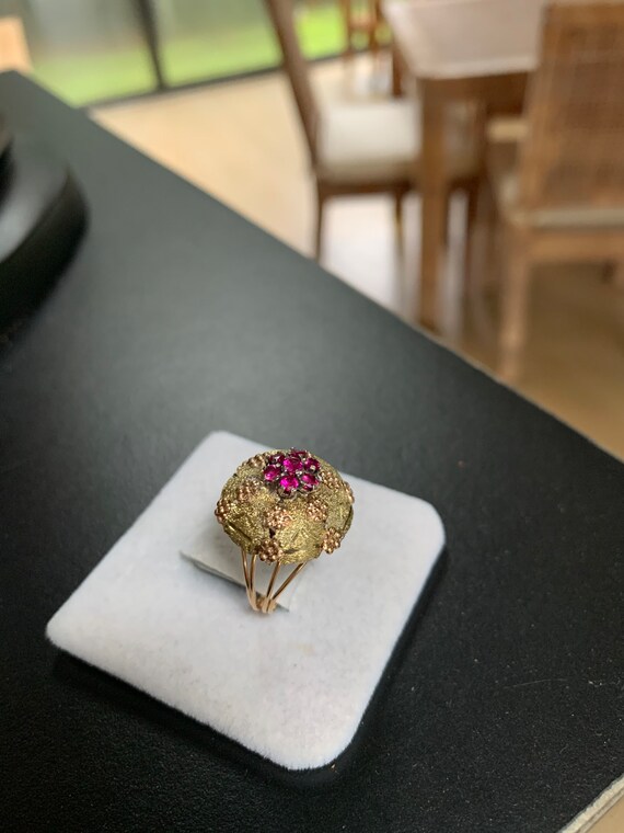 18K Yellow Gold Ruby Ring: Rosè Gold Detail, Size… - image 4