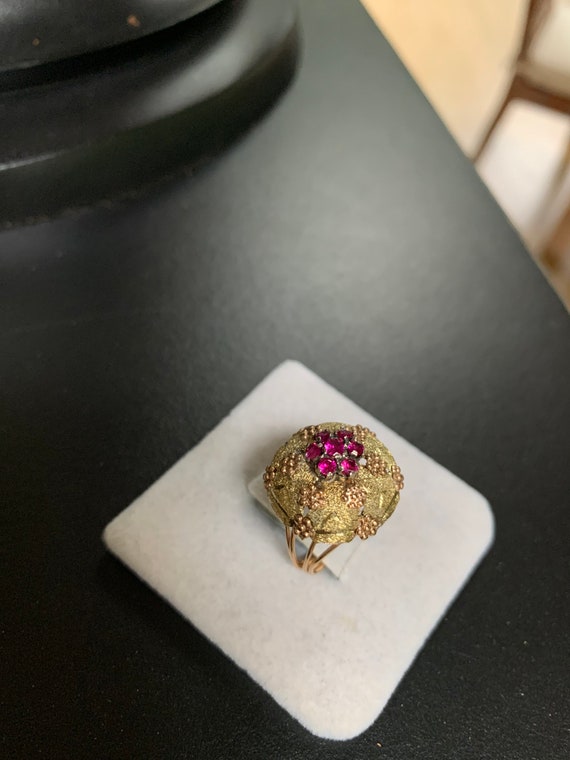 18K Yellow Gold Ruby Ring: Rosè Gold Detail, Size… - image 8