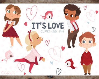 Es ist Liebe Clipart, Valentinstag Vektor-Grafik, Valentinstag digitale Clip Art, Kinder svg, digitale Bilder - CA001