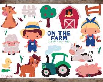 Auf dem Bauernhof Clipart, SVG, Bauernhof Vektorgrafik, Bauernhof digitale Clip Art, Bauer Kinder svg, Bauernhof Bilder - CA010