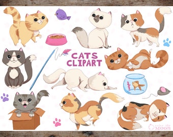 Cats clipart, kitten digital graphics, cat digital clip art, cats digital images - CA002