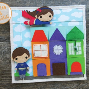 Superhero Quiet Book Page with Removable Buildings - PATTERN & TUTORIAL