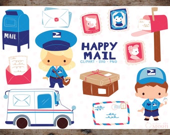 Happy Mail clipart, SVG, postage vector graphics, post office digital clip art, mail kids svg, postal digital images - CA006
