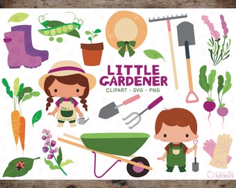 Kleiner Gärtner Clipart, Gartenarbeit SVG, Garten Vektorgrafik, Gartenarbeit digitale Clip Art, Gärtner Kinder svg, Garten digitale Bilder - CA011