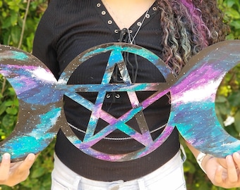 Hand Painted Triple Moon Pentacle Wall Hanging