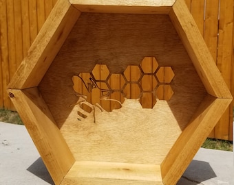 Honey Bee Hexagon Wooden Shelf 11.5 inch