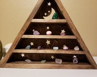 Zen Babe, 14 in Starry Night triangle shelf, Crystal Shelf, Crystal Display Shelf, 14 in Wooden Essential Oil or Crystal Triangle Shelf