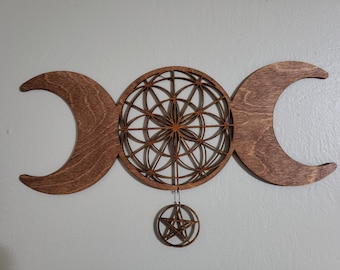 Triple Moon Seed of Life with Pentacle Wall Hanging