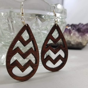 Laser Cut Birch Chevron Pattern Earrings