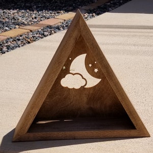 Zen Babe, Cloudy Night 12 inch Triangle Shelf, Crystal Shelf, Crystal Display Shelf, 12 in Wooden Essential Oil or Crystal Triangle Shelf