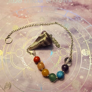 Chevron Amethyst, Rose Quarts, Clear Quartz, Greenaventurine,  Chakra Pendulum