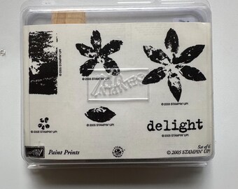Stampin' Up 6 Rubber Stamp Set Wood Block Paint Prints Delight Flowers Shapes New in Box Retired Vintage 2005