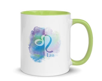 Leo Blue & Lime Green Mug 11oz - Zodiac Coffee Mug - Leo Gifts - July, August Birthday